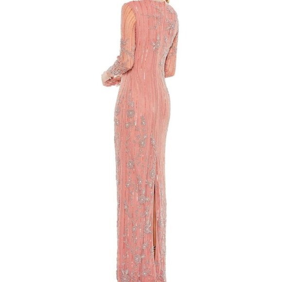 pink embellished high neck illusion long sleeve gown #93626 - Picture 2 of 2